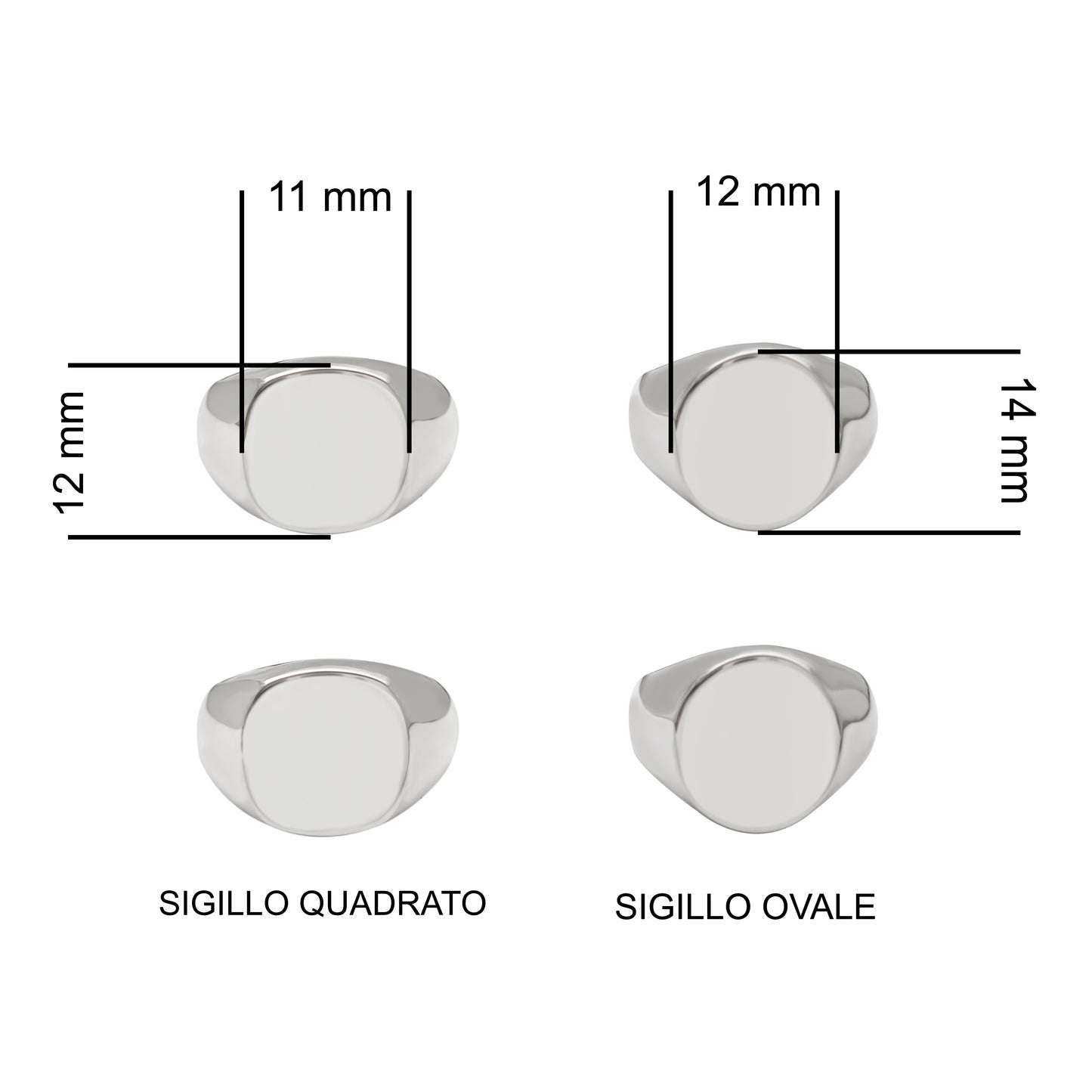 scegli la forma del sigillo stemma frontale anello chevalier argento quadrato tondo con iniziale lettera incisa su ordinazione