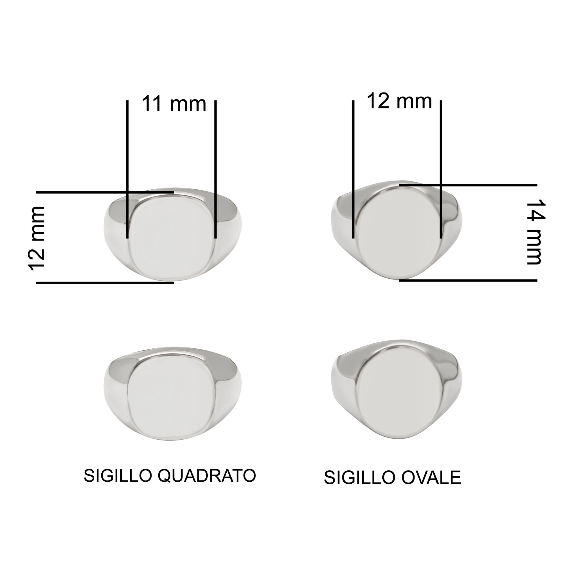 scegli la forma del sigillo stemma frontale anello chevalier argento quadrato tondo con iniziale lettera incisa su ordinazione