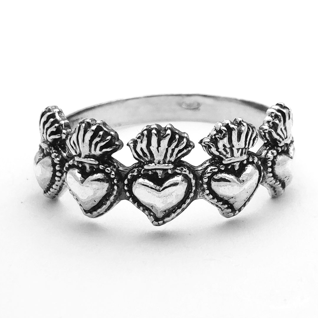 cuore sacro ex voto anello argento nero antico misura taglia cuore fiammeggiante maria madonna gesù cristo votivo offerta online
