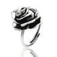 anello donna in  argento nero antico regolabile adjustable a forma di rosa fiore tridimensionale simbolo amore passione romanticismo vendita online gioielli artigianali a prezzo basso in offerta economici