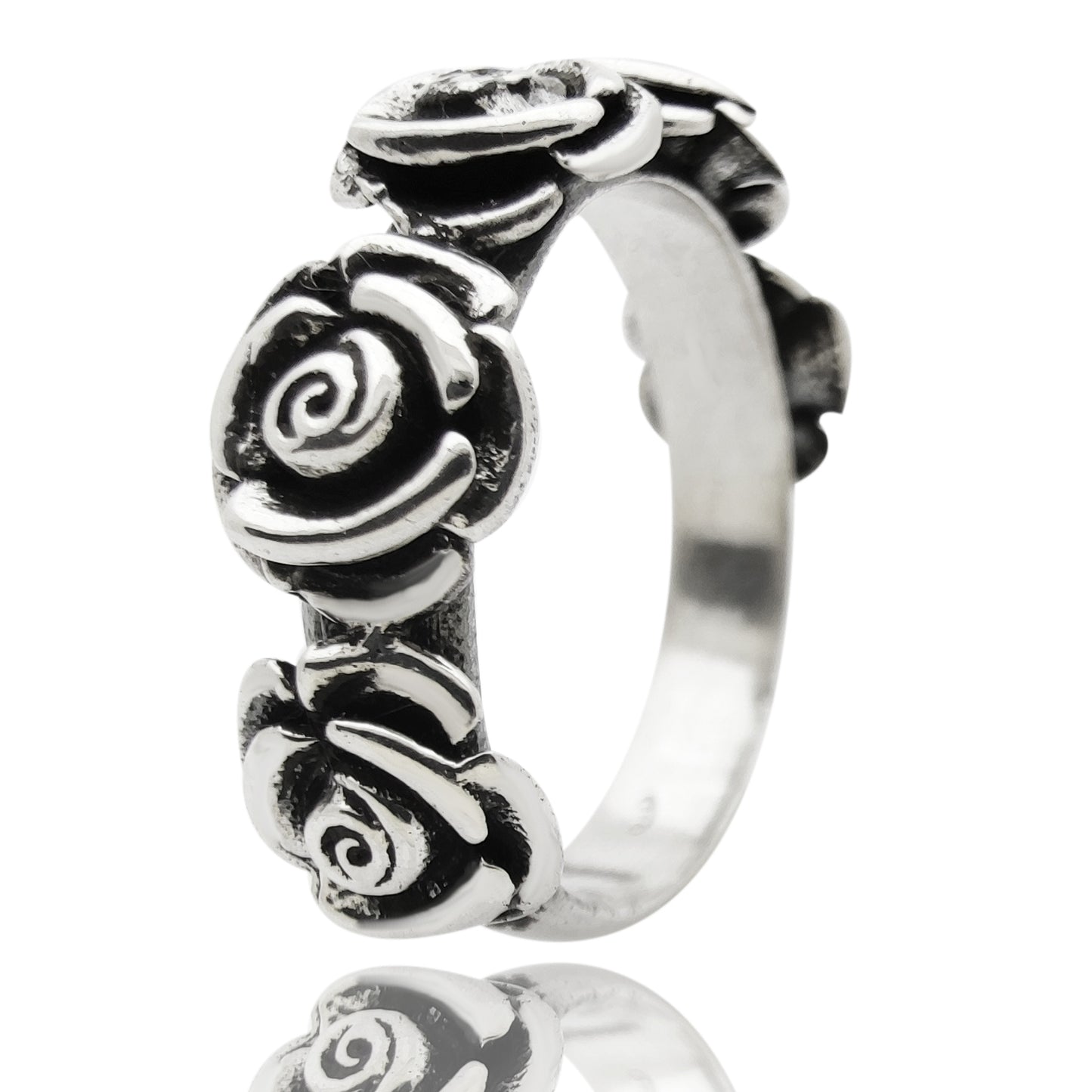 accesori donna anello argento 925 nero antico con rose roselline floreale tattoo tatuaggio tutte le taglie misure vendita online prezzo basso in offerta scontato