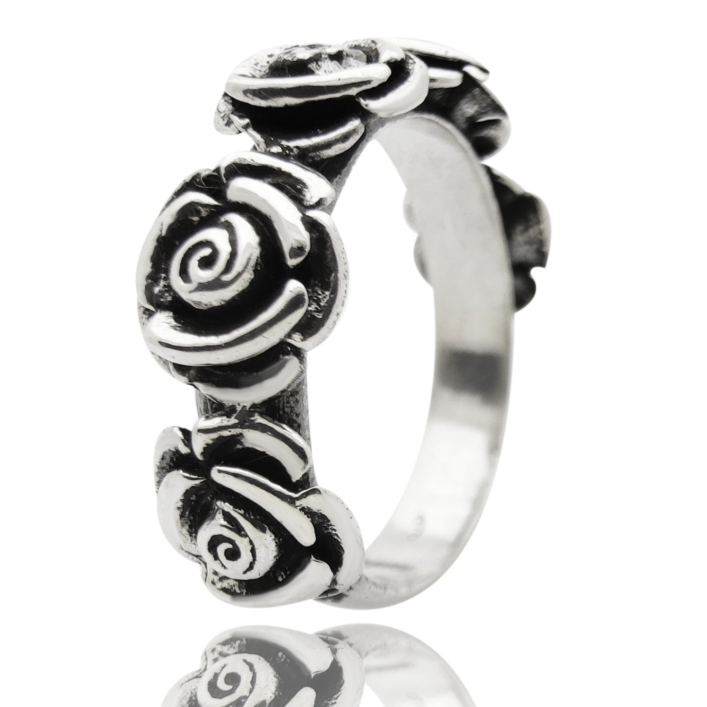 accesori donna anello argento 925 nero antico con rose roselline floreale tattoo tatuaggio tutte le taglie misure vendita online prezzo basso in offerta scontato