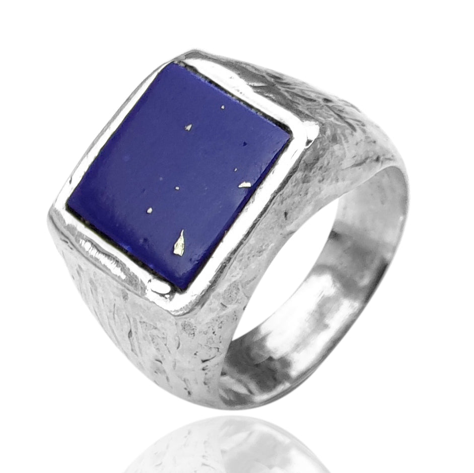 anello uomo argento 925 pietra azzurra lapis artigianale