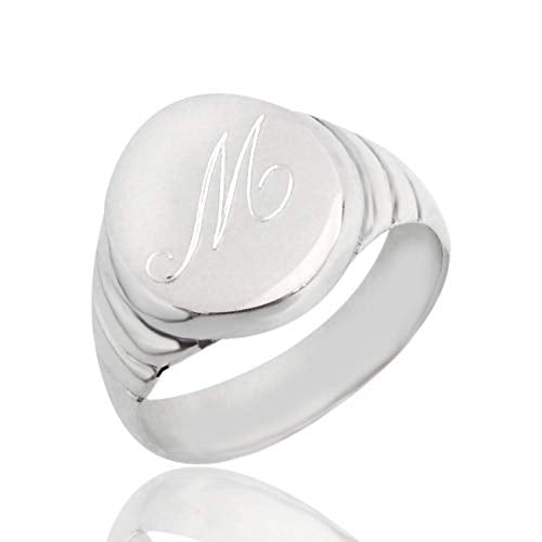 anello da uomo in argento 925 nero anticato chevalier sigillo tondo con incisione personalizzata lettera iniziale nome vendita online gioielli artigianali a prezzo basso scontato in offerta