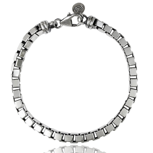 gioielli da trapper braccialetto per ragazzo uomo in argento vero 925 con catena a maglie quadrate detta veneziana box  importante grande massiccio stile rock motociclista harley