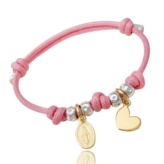 bracciale braccialino idea regalo per bombo bimba bambino bambina neonati neonato cordino colorato tipo simil, dodo mariani granelli pepite martellate ciondoli pendenti cuore cuoricino madonna madonnina  vendita online prezzo basso offerta
