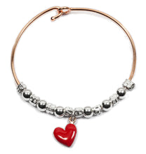 Carica l&#39;immagine nel visualizzatore di Gallery, braccialetto rigido bagle schiava in argento 925 rosato con granelli palline tipo simil dodo mariani ciondolo pendente cuore smaltato rosso san valentino prezzo basso
