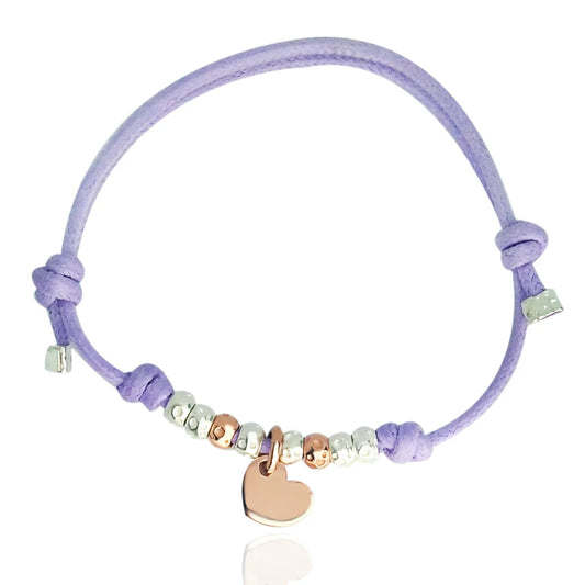 braccialetto simil tipo imitazione dodo mariani con cordoncino cerato e ciondolo placcato oro rosa cuore