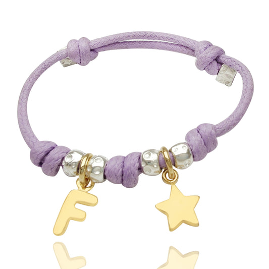 gioielli in argento per bambini bracciale cordino colorato granelli pepite martellate ciondolo lettera iniziale nome stella stellina oro giallo regalo battesimo nascita comunione primo compleanno prezzo basso offerta