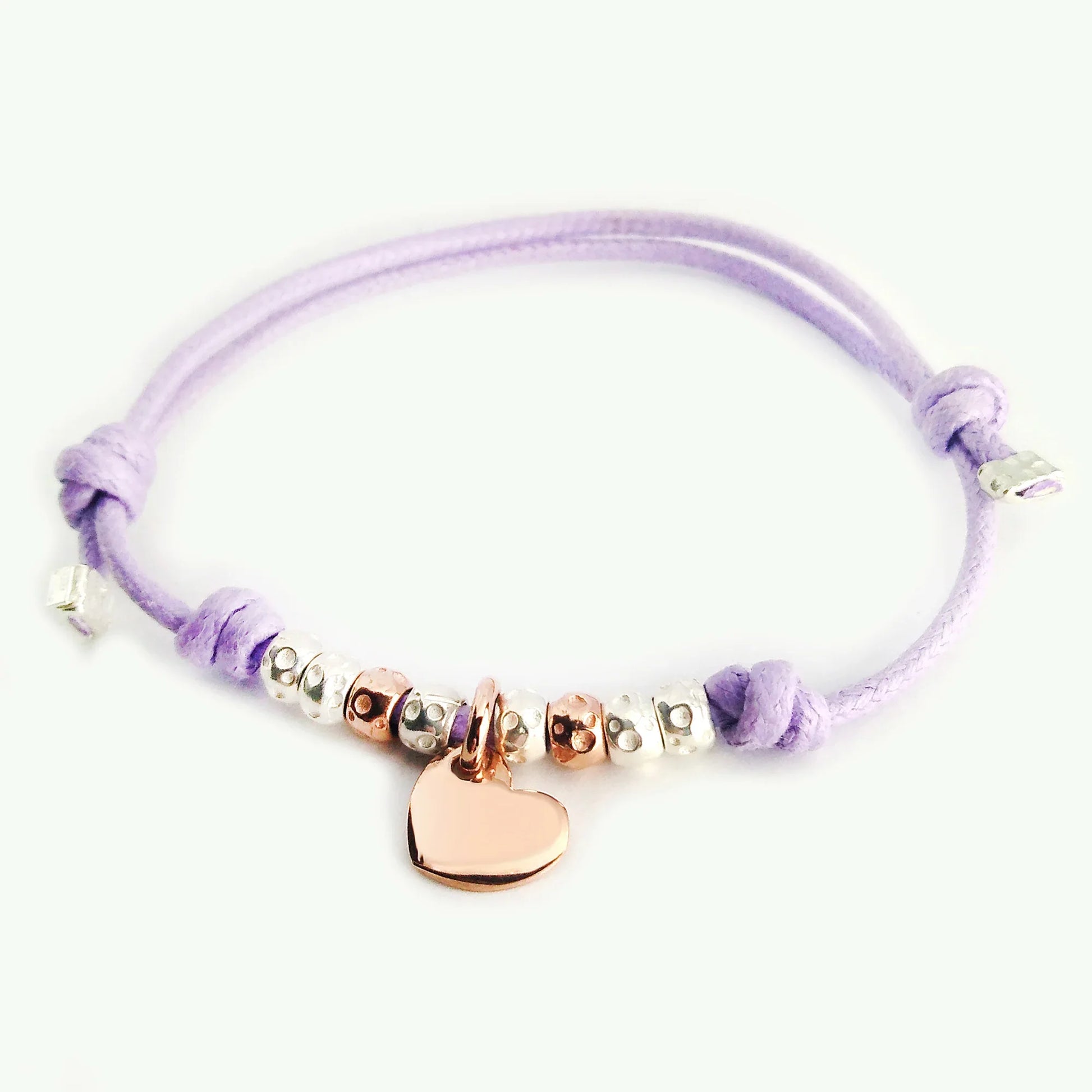 bracciale cordino colorato con granelli pepite martellate simil tipo dodo marianiin argento 925 charm cuore rosato