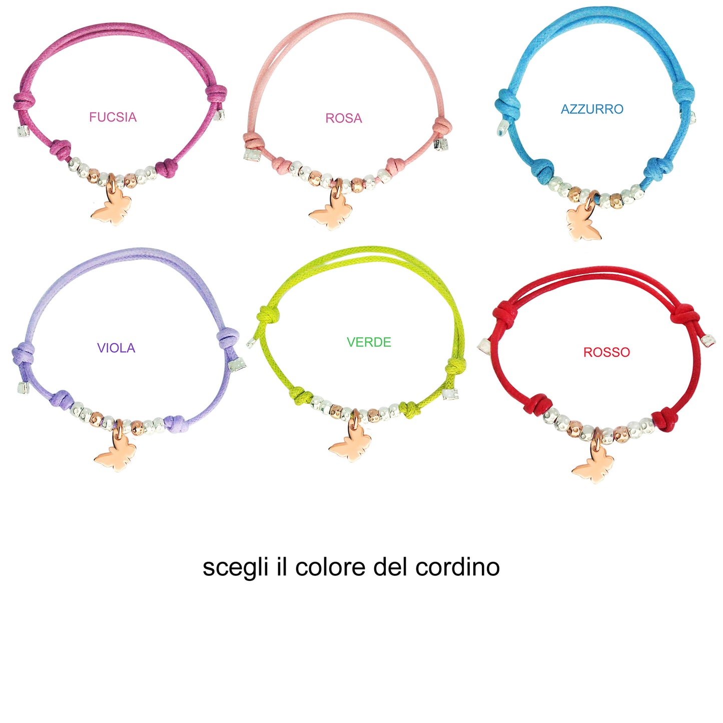 Braccialetto in argento 925 con  ciondolo rosato FARFALLA