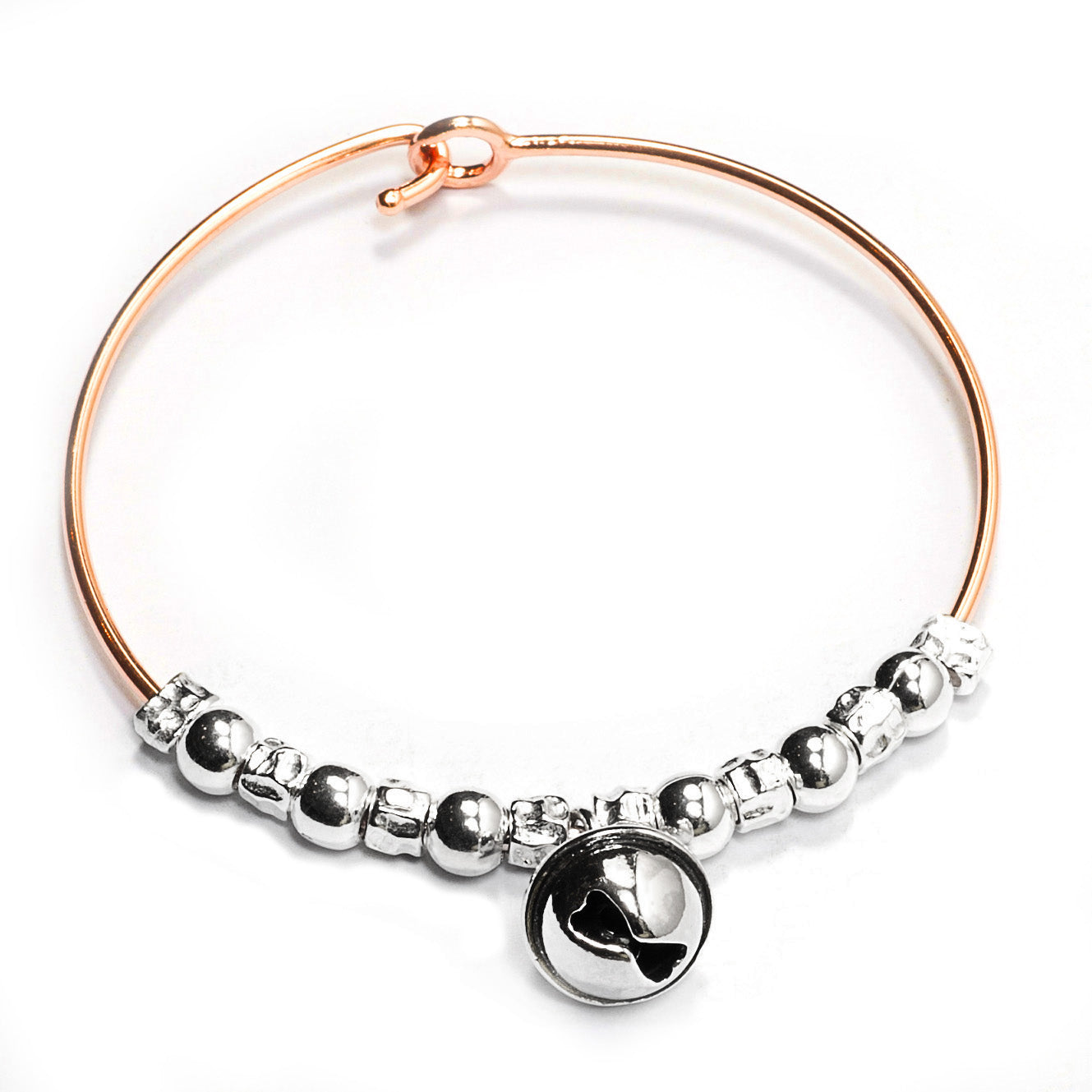 braccialetti campanellini  tipo dodo in argento 925 con granelli palline e ciondolo a forma di campanellino gatto braccialetto rigido bangle vendita shop online prezzo basso offerta