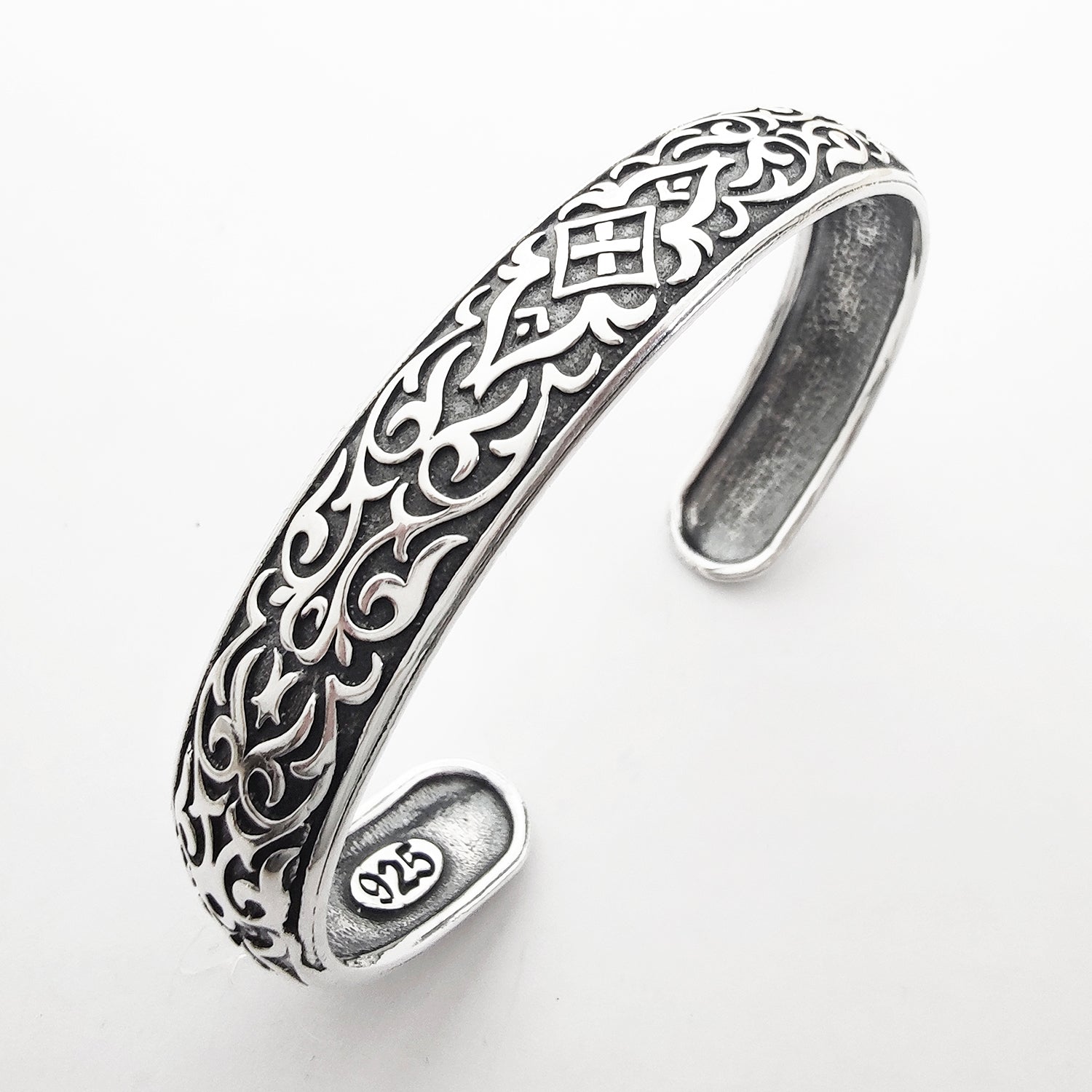 Silverly Bracciale Rigido Argento 925 Con Volute Balinesi – Largo E Regolabile, Gioiello Tribale Uomo E Donna, Fatto A Mano