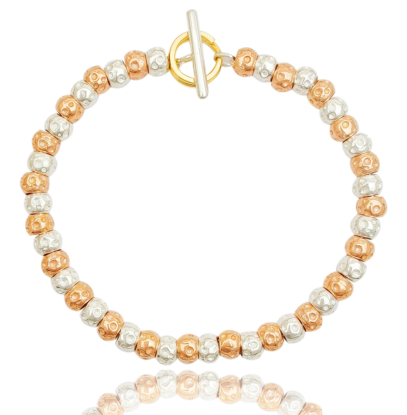 vendita online gioielli artigianali argento 925 braccialetto granelli pepite martellate rondelle oro rosa tipo simil imitazione dodo mariani prezzo basso in offerta scontato personalizzabile con ciondoli pendenti charms