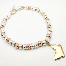Carica l&#39;immagine nel visualizzatore di Gallery, bracciale granelli in argento 925 e oro rosa con ciondolo placcato oro giallo charm farfalla. economico
