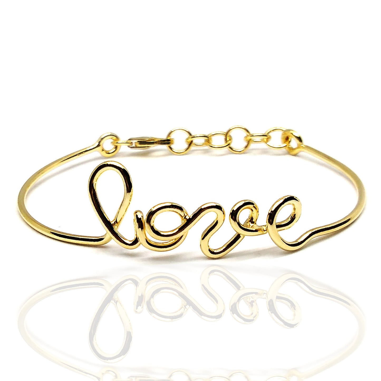 bracciale filo piegato in argento 925 placcato oro scritta love personalizzabile con nome maria giulia anna elena emma laura federica alessandra  