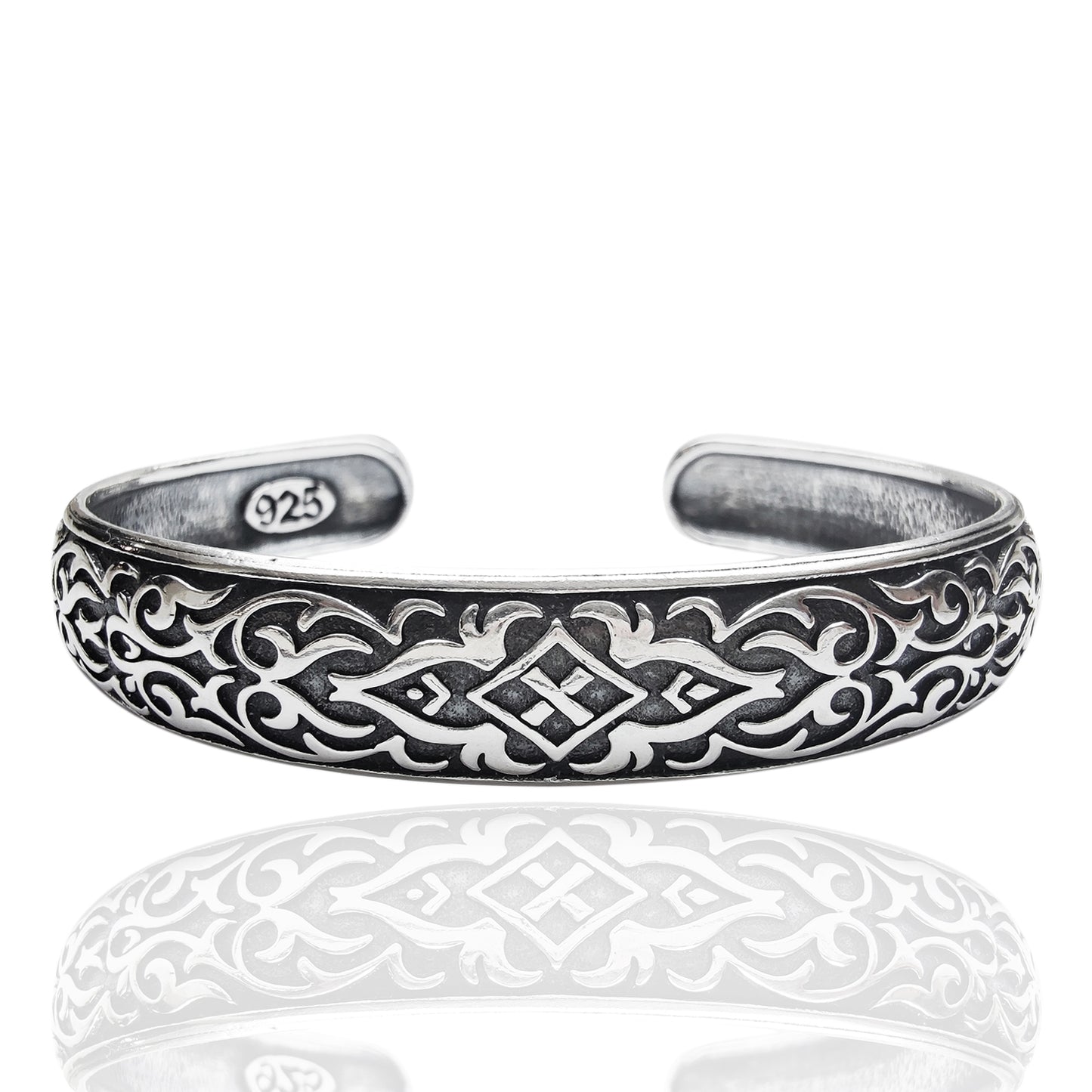 bracciale da uomo fascia rigida con trame etnico tribali totalmente realizzato in argento vero con marchio 925 idea regalo 