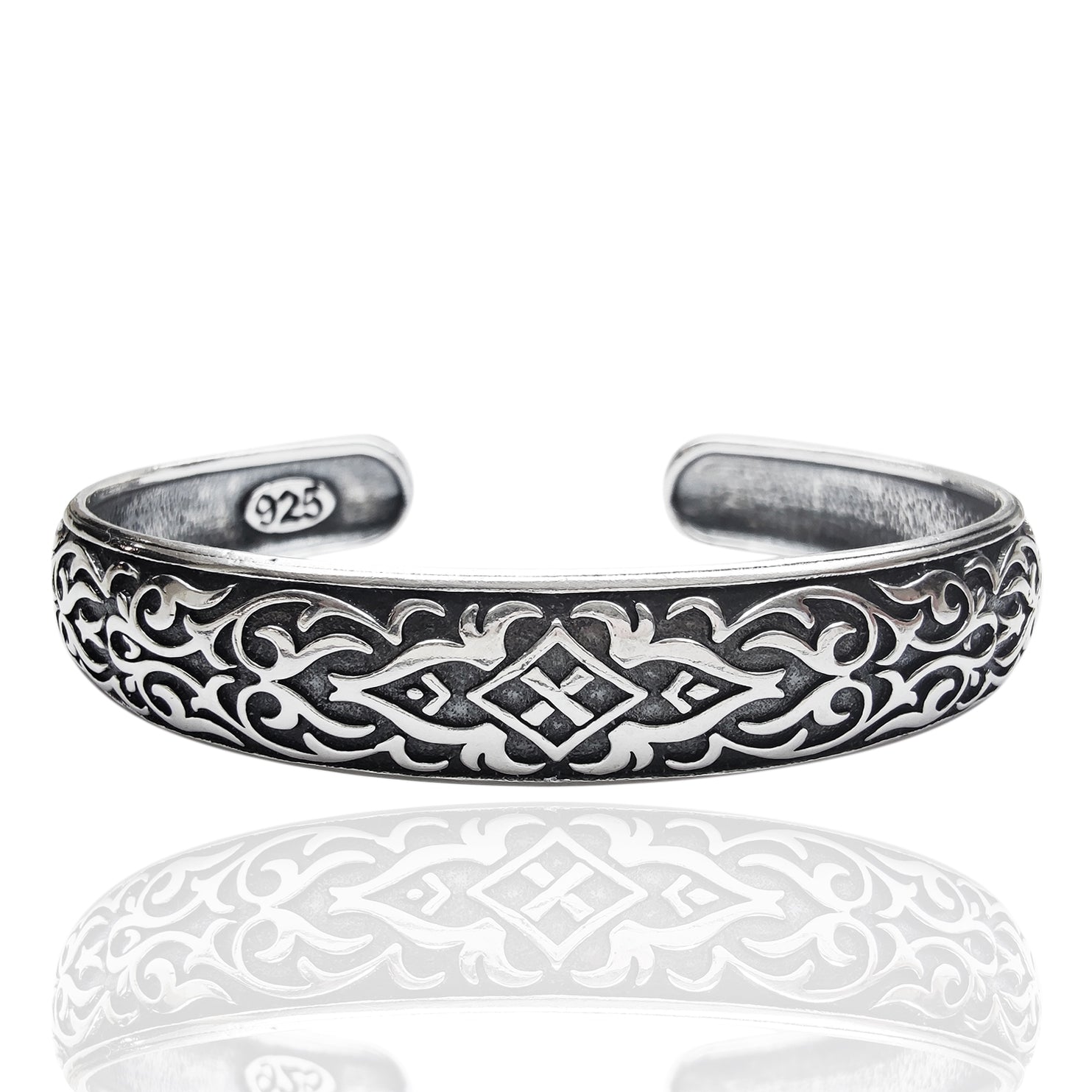 bracciale da uomo fascia rigida con trame etnico tribali totalmente realizzato in argento vero con marchio 925 idea regalo 