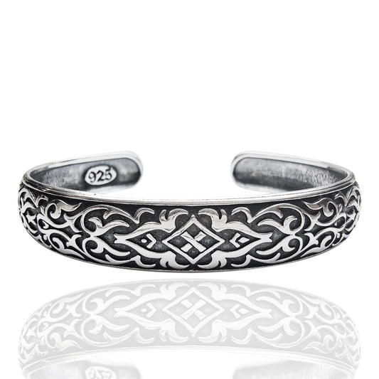 bracciale da uomo fascia rigida con trame etnico tribali totalmente realizzato in argento vero con marchio 925 idea regalo