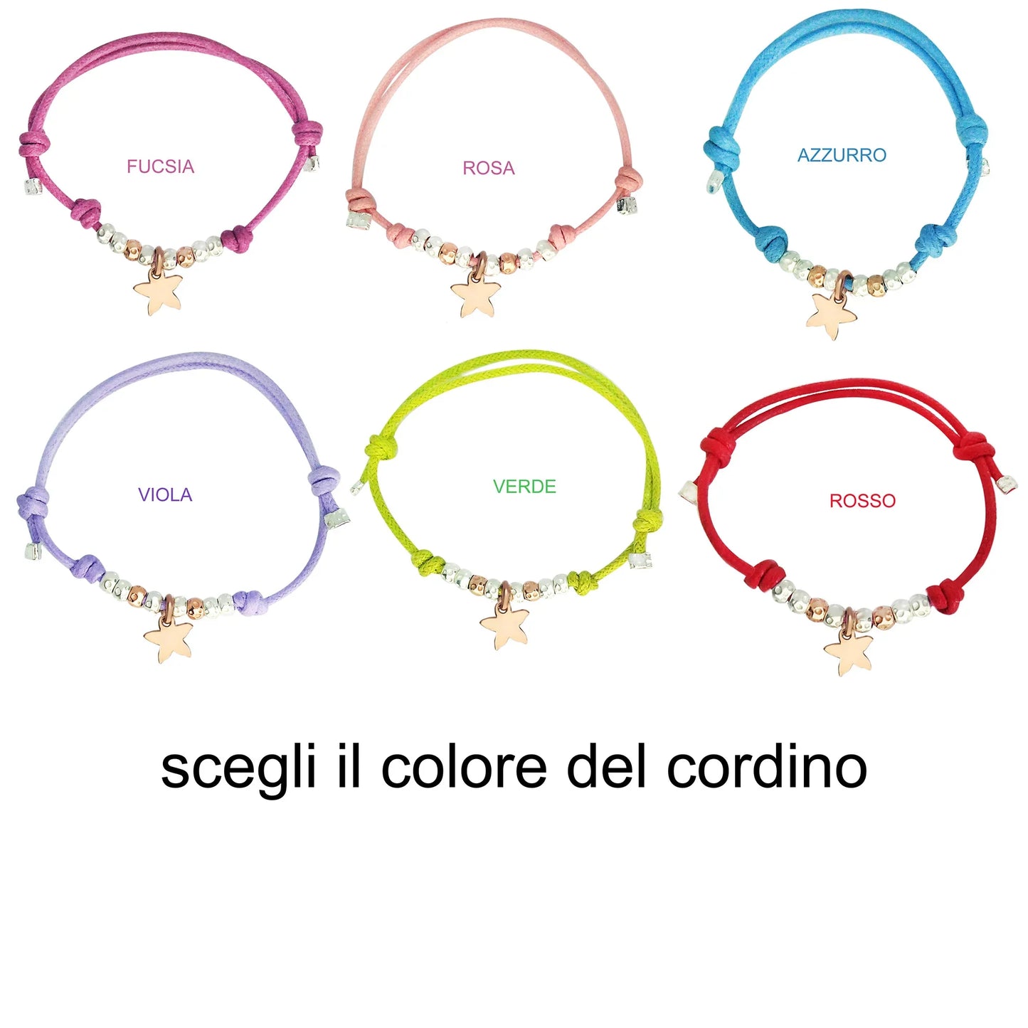 vari colori di bracciali cordoncino simil tipo dodo mariani con charm stella marina 