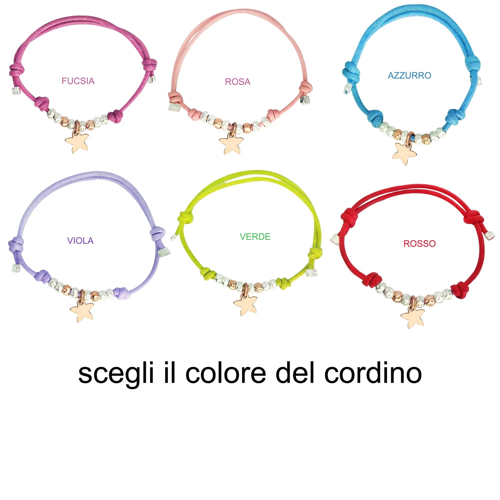 vari colori di bracciali cordoncino simil tipo dodo mariani con charm stella marina 