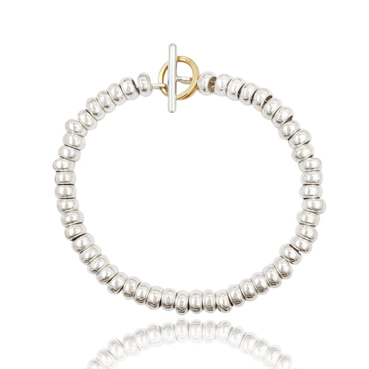 bracciale tipo simil imitazione dodo mariani con ciambelle rondelle anellini argento 925 chiusura a t con anello brisè oro giallo 18kt prezzo usato