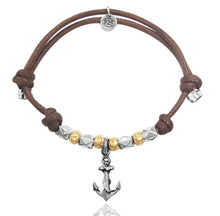 Carica l&#39;immagine nel visualizzatore di Gallery, Bracciale uomo ancora cordino marrone
