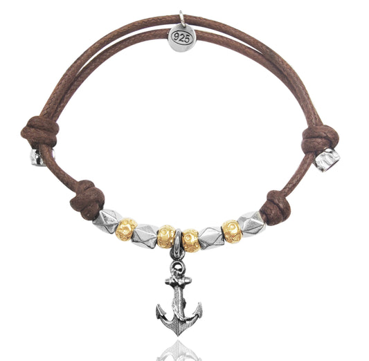 Bracciale uomo ancora cordino marrone