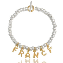 Carica l&#39;immagine nel visualizzatore di Gallery, braccialetto in argento 925 con granelli  imitazione simil tipo dodo marianie lettere a formare nome francy francesca figli figlio figlia ciondoli pendenti charms prezzo outlet scontato 
