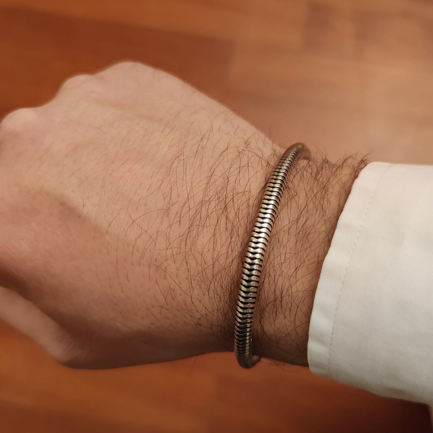 indossato braccialetto argento catena morbida flessibile snake coda di topo lavorazione artigianale grande massiccio 