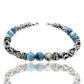 bracciale da uomo in argento 925 nero anticato catena maglia bizantina palline sfere pietra naturale sodalite lunghezza personalizzata prezzo basso in offerta scontato