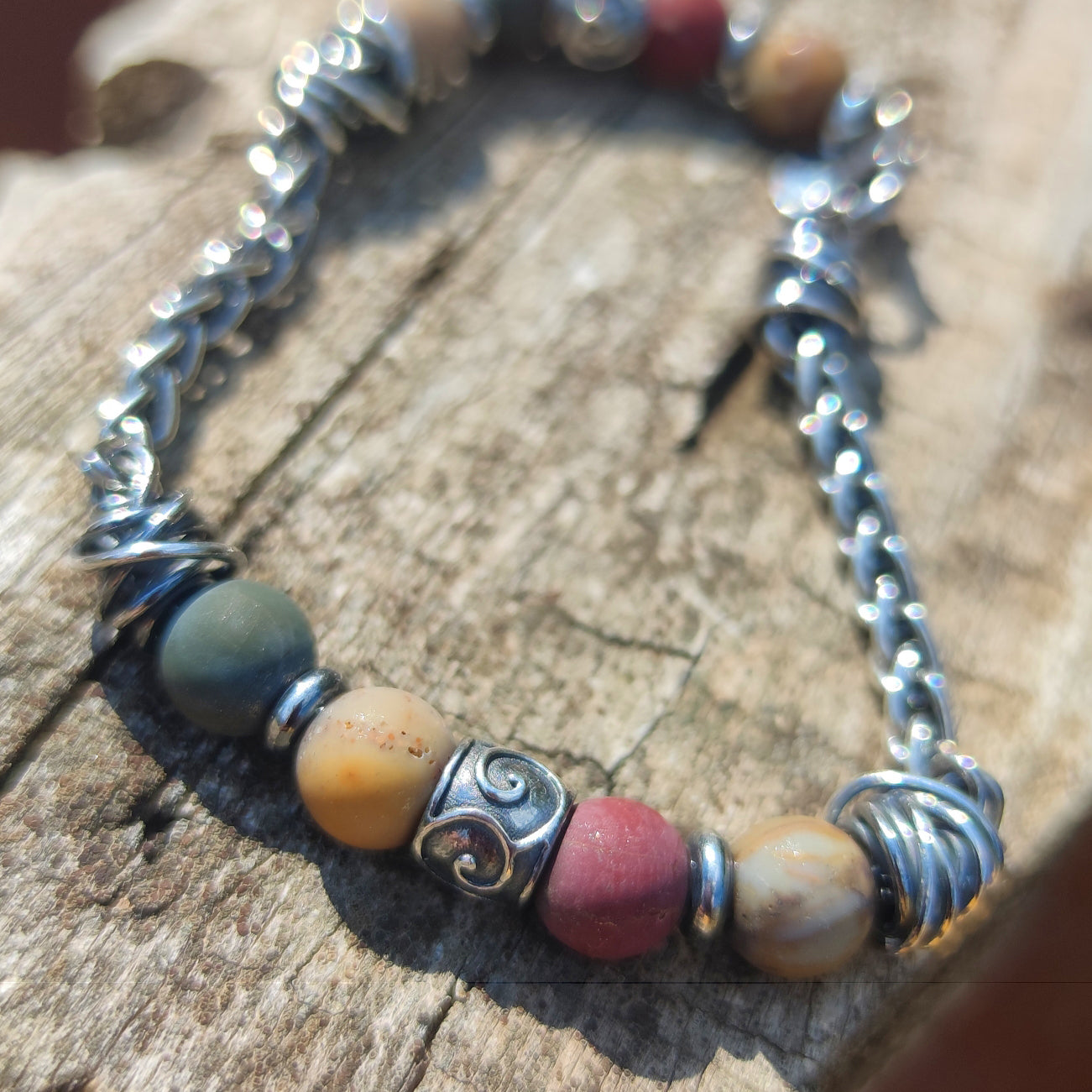 Bracciale palline diaspro catena spiga