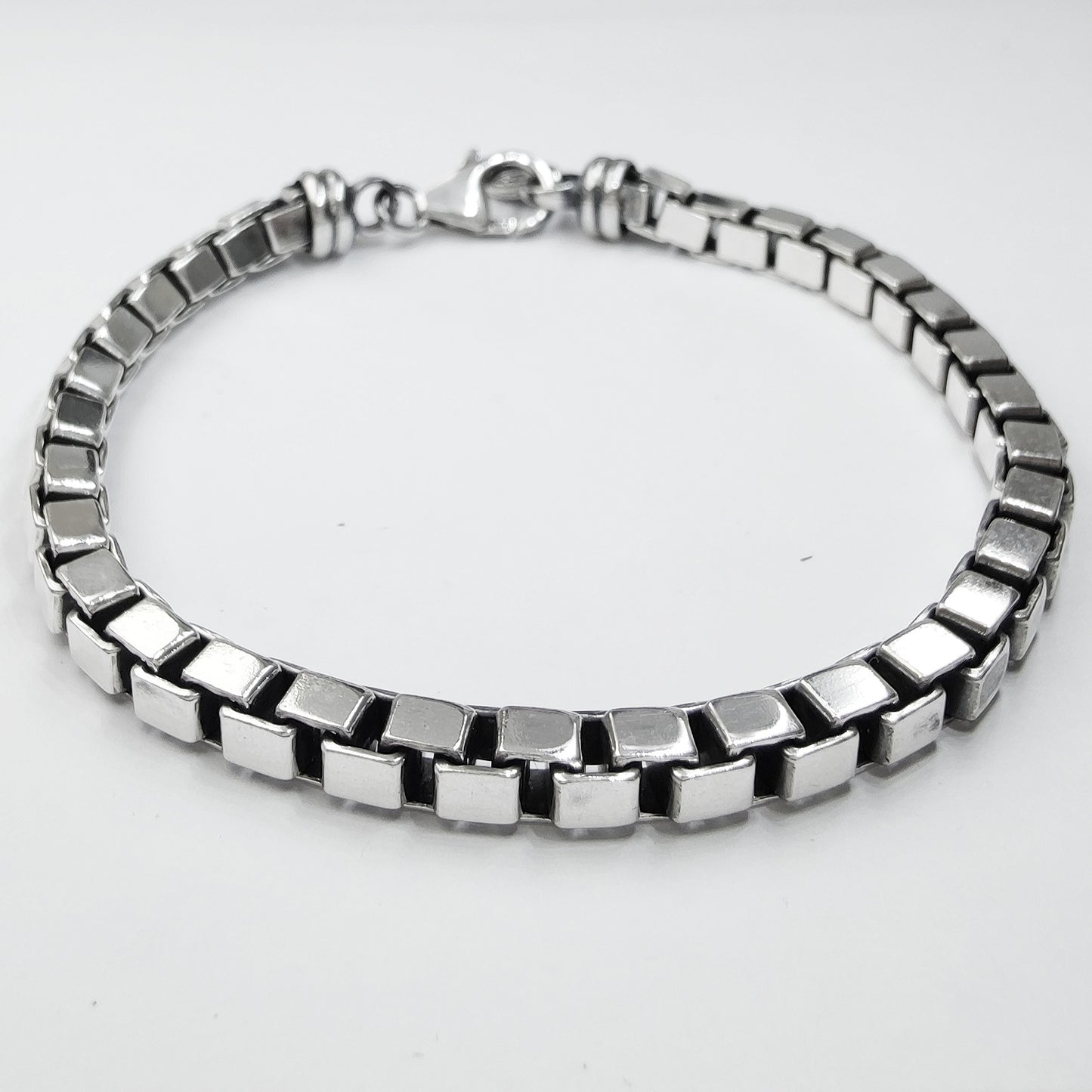 bracciale grande massiccio artigianale con catena a maglie quadrate veneziana box regalo per ragazzo uomo in argento 925