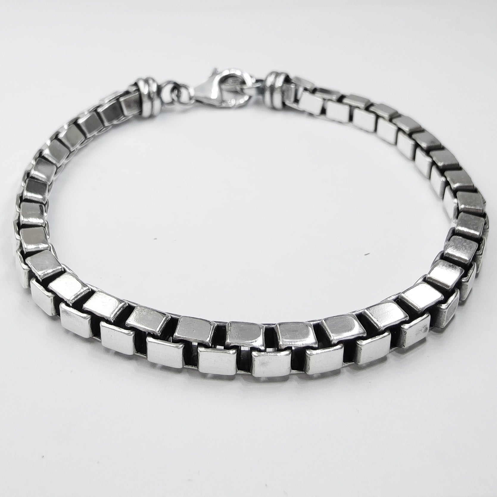 bracciale grande massiccio artigianale con catena a maglie quadrate veneziana box regalo per ragazzo uomo in argento 925