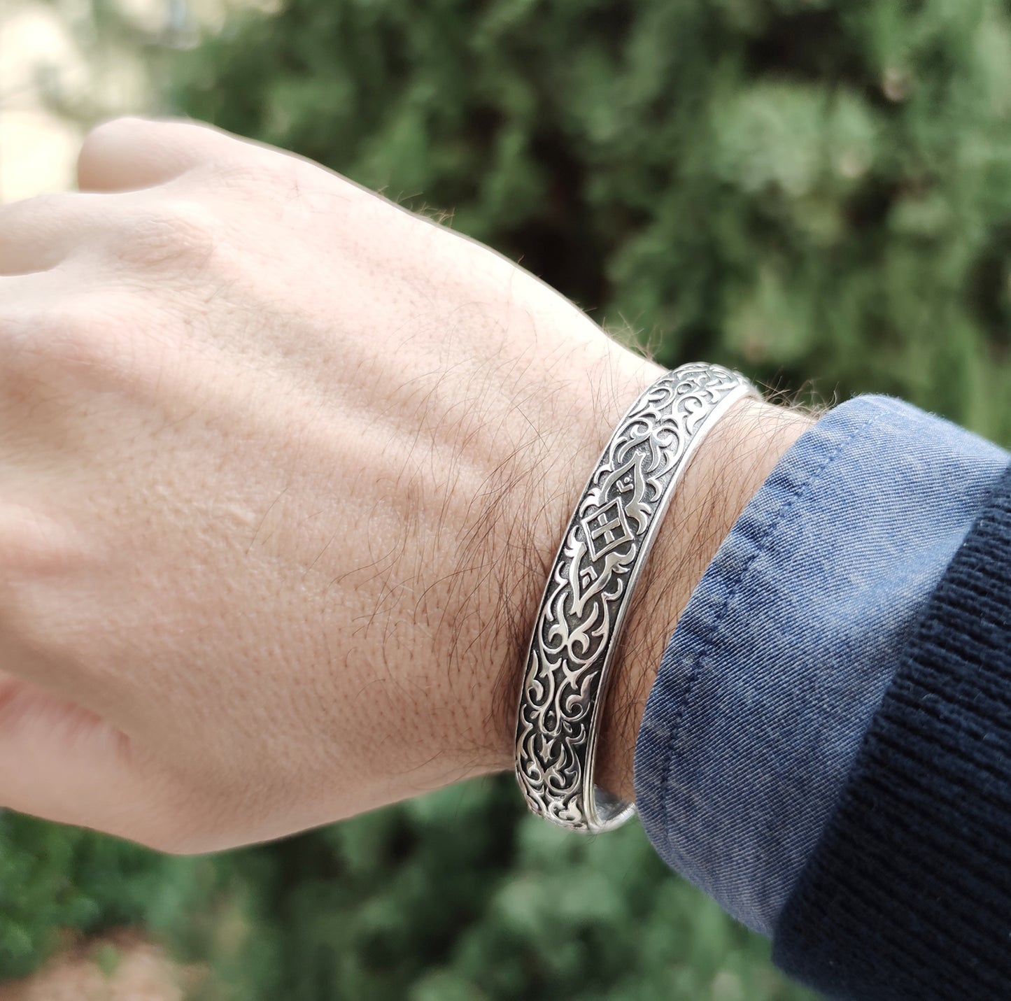 bracciale indossato a fascia rigido schiava stile tatuaggio tattoo etnico tribale africano in argento vero lavorazione artigianale