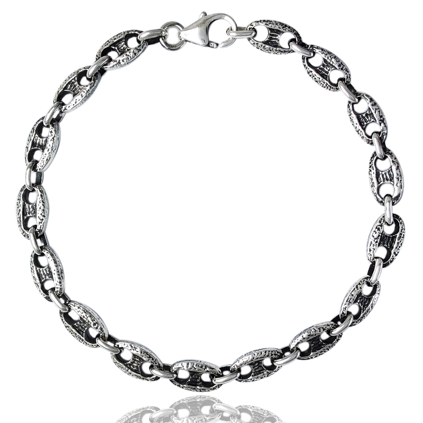bracciale da ragazzo uomo in argento 925 nero antico con catena maglia marina larga massiccio gioiello artigianale regalo per compleanno festa papà anniversario stile rock motociclista classico elegante vendita online a prezzo basso offerta
