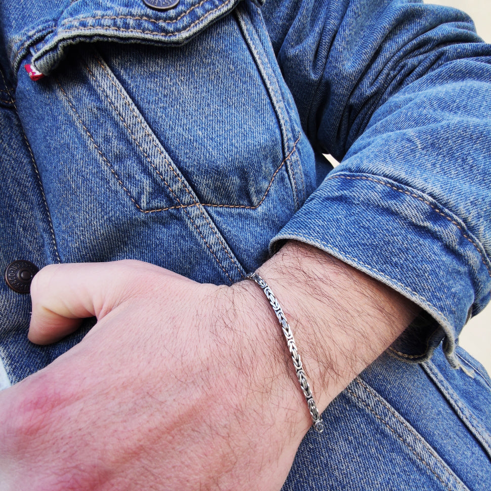 bracciale uomo in argento brunito catena bizantina