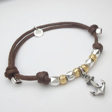 Carica l&#39;immagine nel visualizzatore di Gallery, Bracciale uomo ancora cordino marrone
