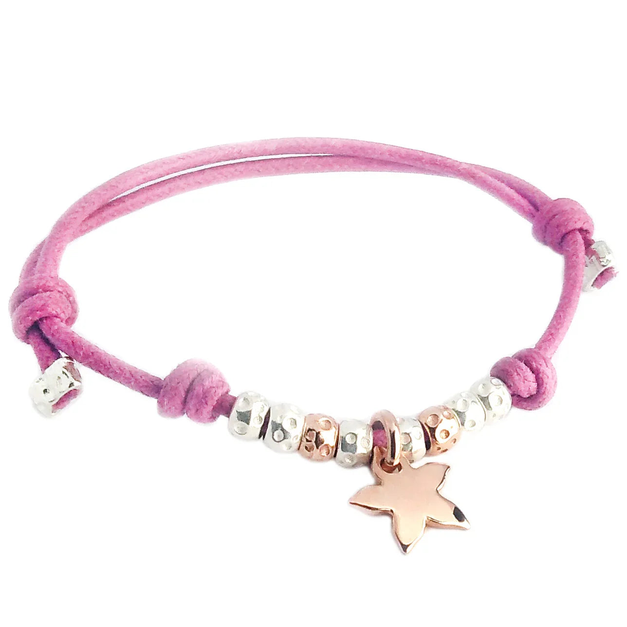 braccialetto cordoncino colorato  pendente stella marina bimba neonato granelli rondellle dodo oro rosa 