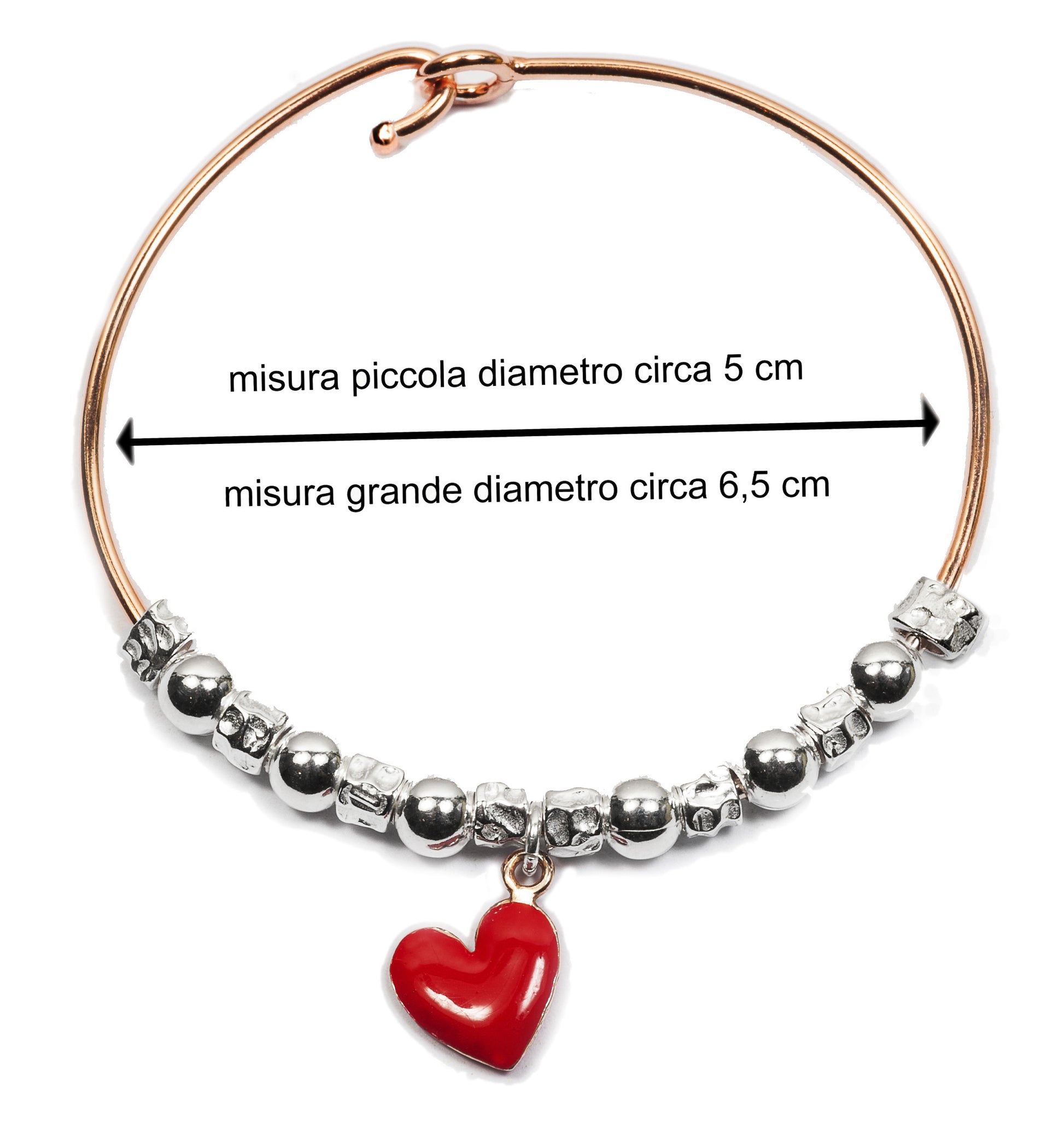 shop online gioielli argento bracciale rigido bangle palline granelli imitazione dodo mariani ciondolo charm cuore rosso san valentino regalo offerta prezzo basso