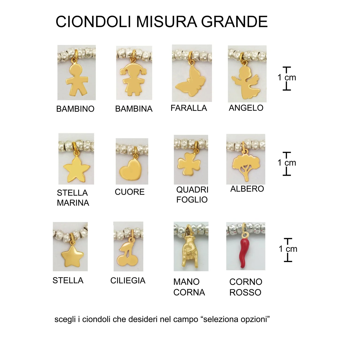 bracciale granelli pepite rondelle tipo simil imitazione dodo mariani in argento 925 con ciondolo pendente cuore ciliegia stella marina alberino quadrifoglio coccinella unicorno