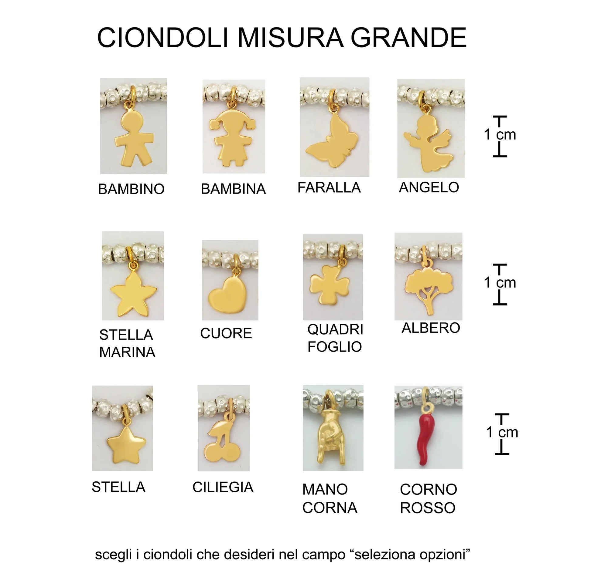 bracciale granelli pepite rondelle tipo simil imitazione dodo mariani in argento 925 con ciondolo pendente cuore ciliegia stella marina alberino quadrifoglio coccinella unicorno