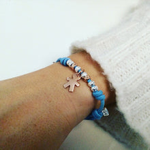 Carica l&#39;immagine nel visualizzatore di Gallery, indossa bracciale cordino filo cerato con granelli argento 925 simil dodo mariani pendente bimbo bambino neonato regalo battesimo primo compleanno
