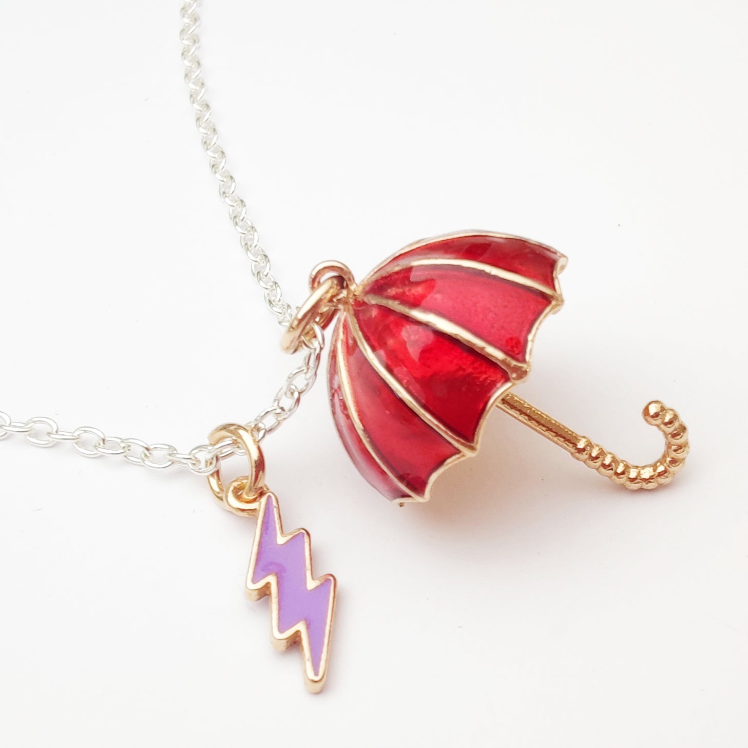 gioielli argento collanina con catena e ciondoli ombrello e fulmine regalo per ragazza compleanno festa laurea 