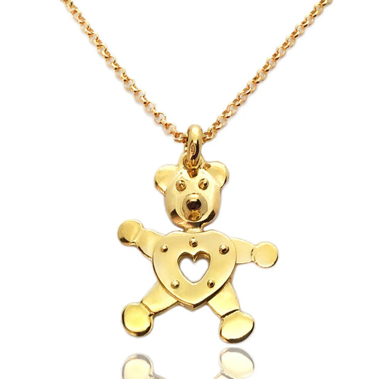 Ciondolo nuovo orsetto imitazione pomellato , collana con pendente in argento placcato oro 18kt