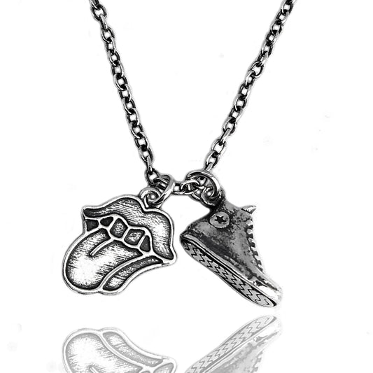 collana collanina catena catenina ciondoli pendenti a forma di scarpa scarpetta ginnastica converse lingua bocca rolling stones vendita online gioielli in argento 925 prezzo basso conveniente