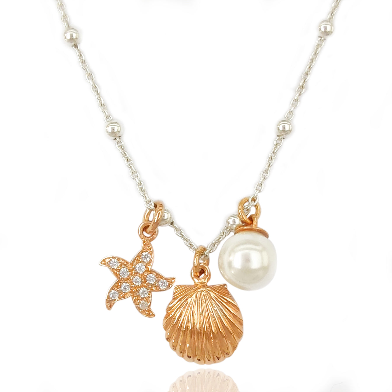 collanina mare spiaggia con ciondoli tipo simil dodo stella marina zirconi conchiglia con perla del mare