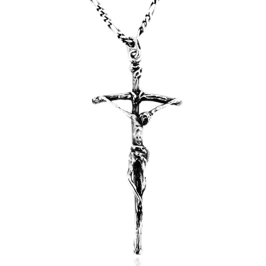 collana collanina uomo ragazzo con catena catenina maglia grumetta groumette alternata cubana con ciondolo pendente croce crocifisso crocefisso gesù cristo pastorale realistico tridimensionale regalo prezzo basso offerta conveniente