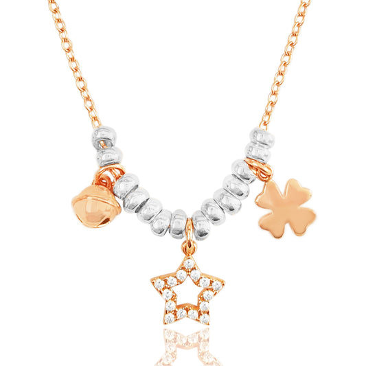 vendita online di gioielli artigianali in argento 925 collana con ciondoli charms pendenti campanellino stellina quadrifoglio porta fortuna con rondelle ciambelle granelli pepite tipo simil dodo mariani idea regalo natale 2020