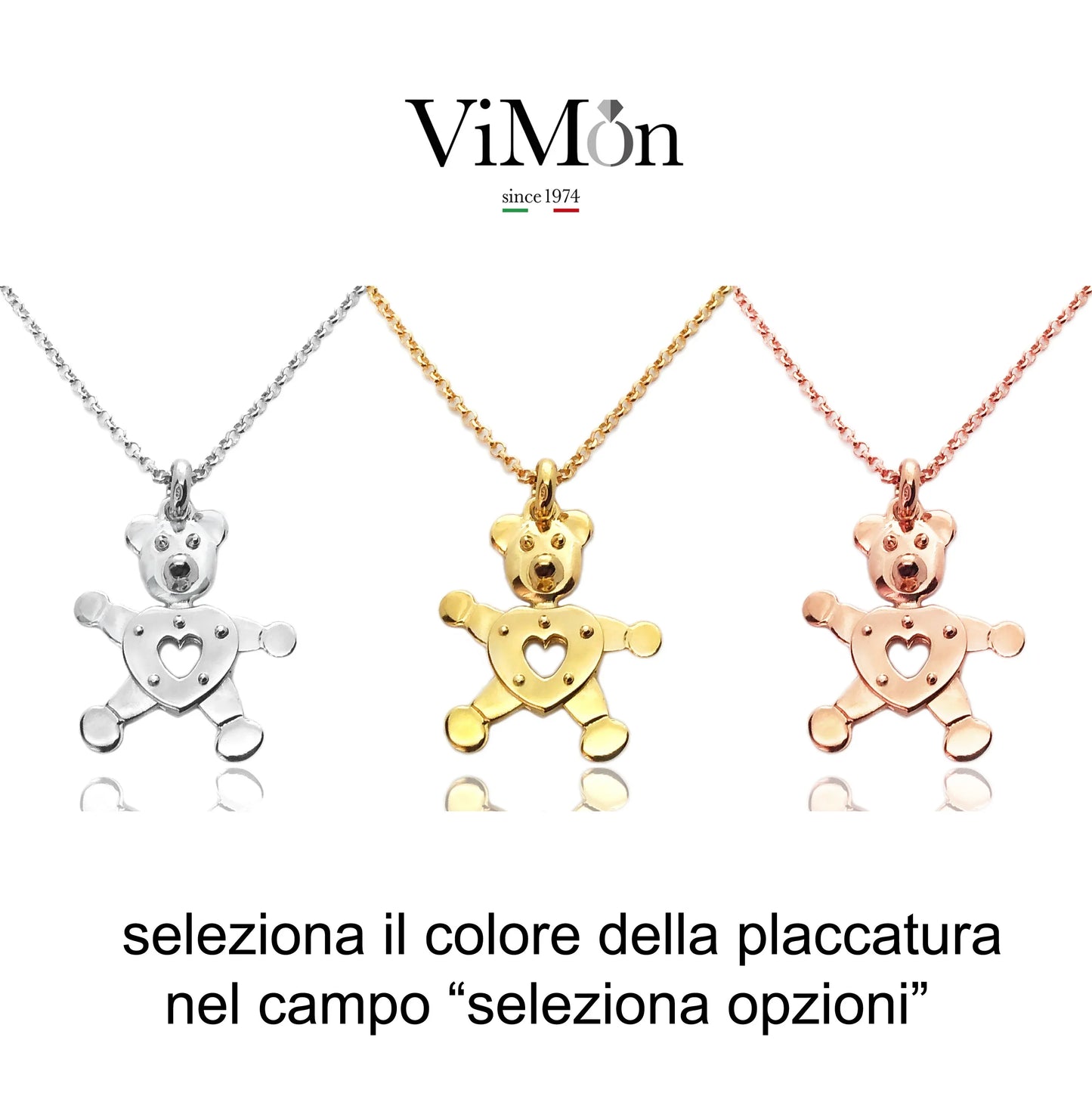 scegli il colere della placcatura tra oro giallo bianco o rosa collana pendente tipo pomellato orsetto argento 925 prezzo costo economico scontato